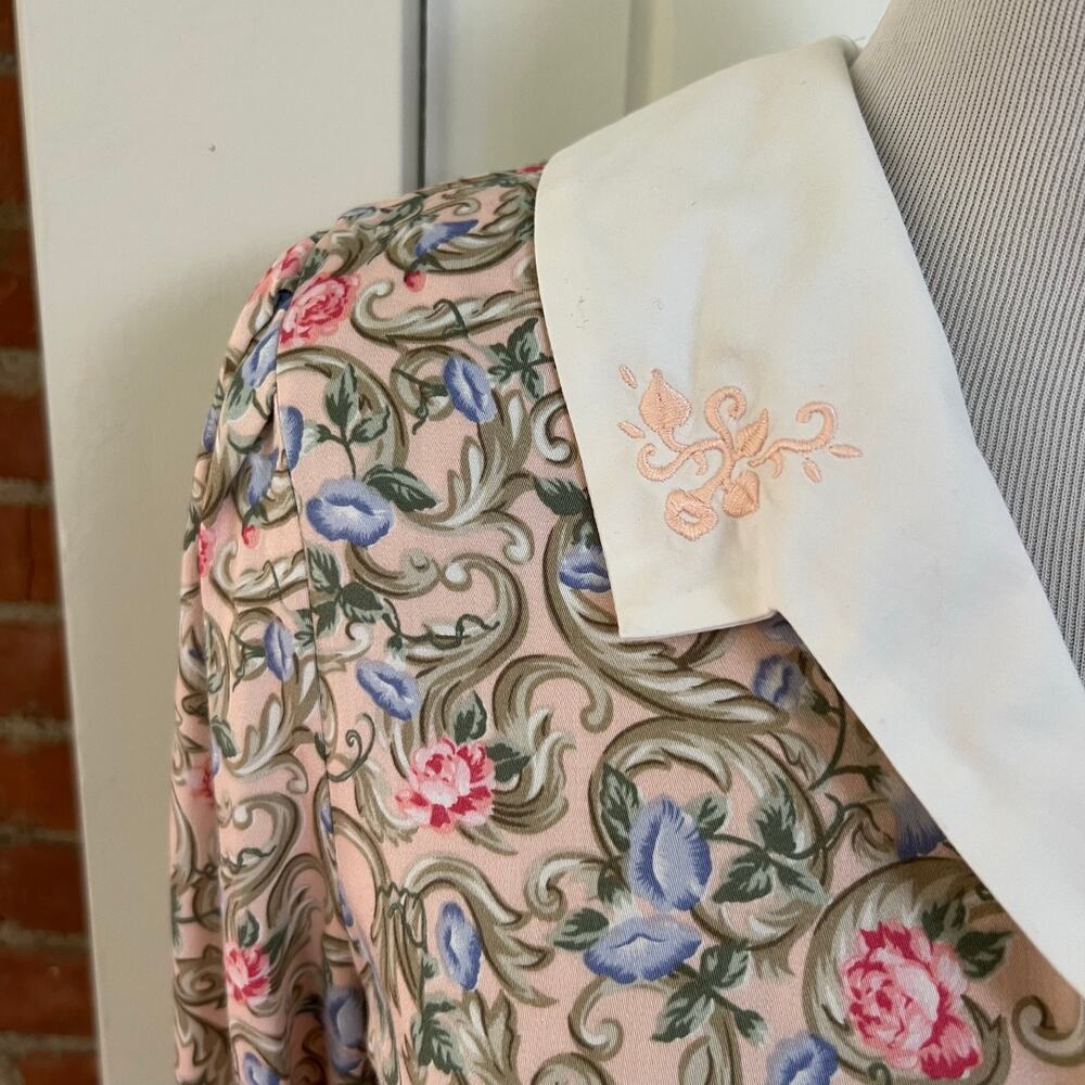 Vintage 90s Susan Bristol Floral Rayon Matching Skirt Blouse Set Pink USA 8 - Picture 4 of 13